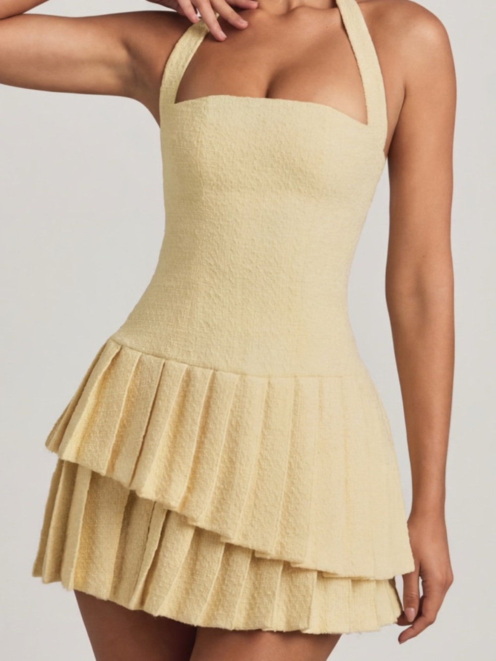 NWT! Oh POLLY Rosaria Asymmetric Layered Halterneck Mini Dress - Picture 2 of 3